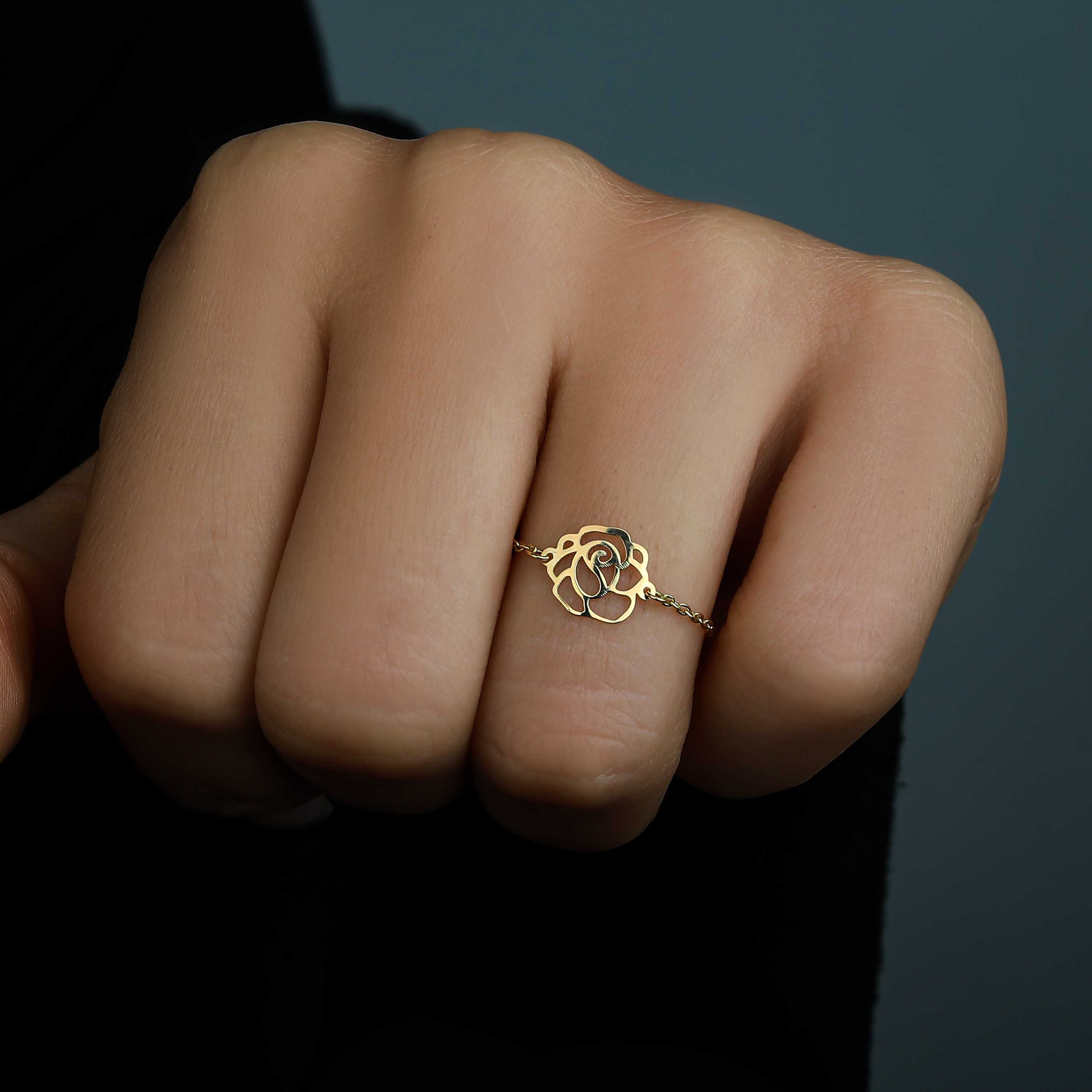 18k gold chain ring, Turkish made - (H-1000)